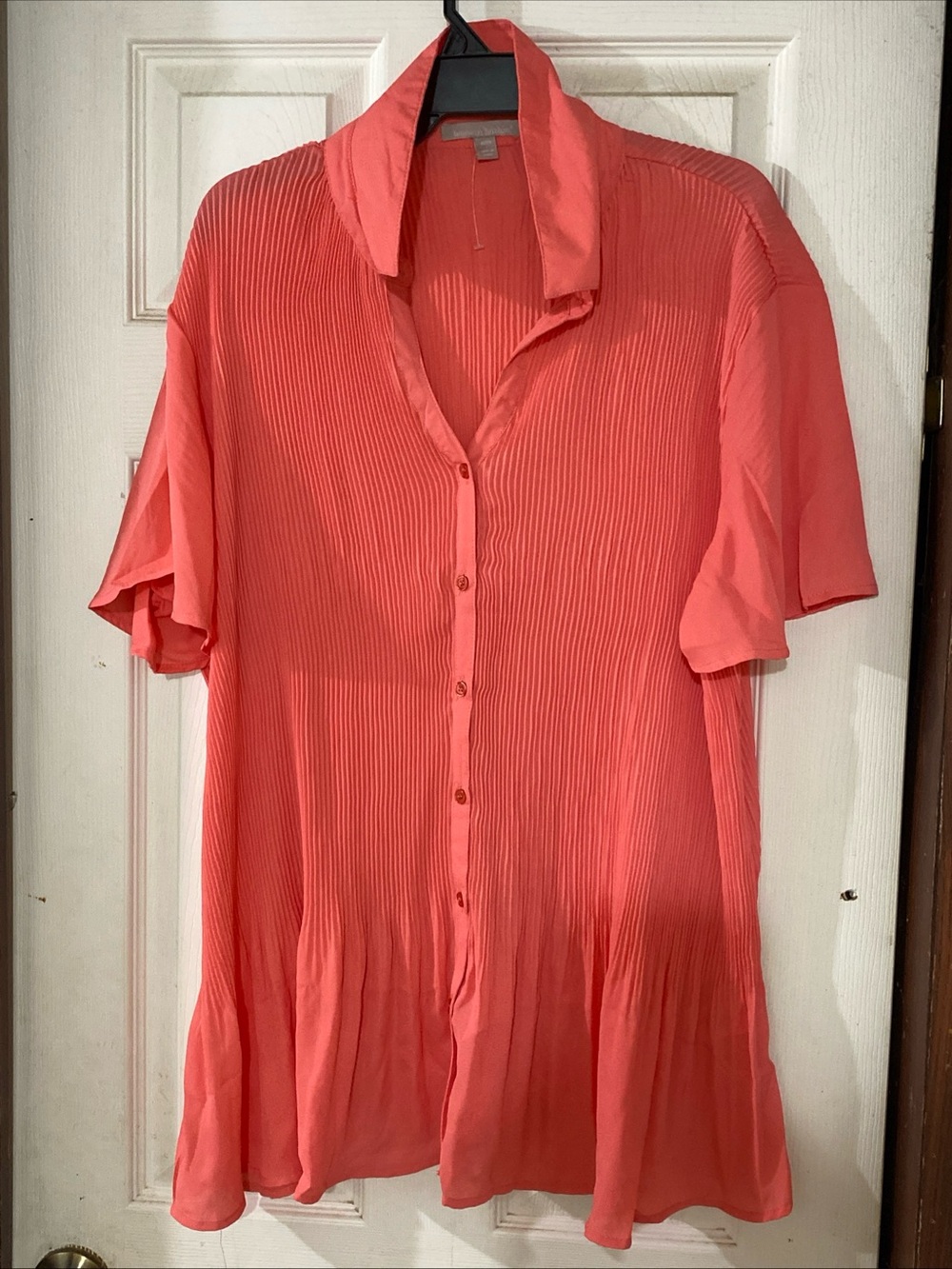 Woman Within Coral Button-Front Pleated Blouse 18/20